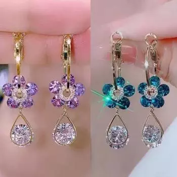 Модные женские серьги с сердечком и цирконием в форме цветка, серьги-капли, обручальные серьги для женщин, ювелирные изделия, подарок для свадебной вечеринки XYZ фиолетовый