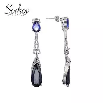 Модные женские серьги с синим камнем, длинные серьги