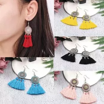 Модные женские серьги, серьги-кисточки из сплава, винтажные серьги в стиле бохо, круглые серьги-подсолнухи чёрный