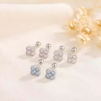 Модные женские серьги со стразами и цирконием, милые маленькие свежие серьги с четырьмя листами клевера и завинчивающейся крышкой белый