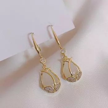 Модные женские серьги-тюльпаны с каплями воды и цветком для девочек, ювелирные изделия с кубическим цирконием и опалом, женские вечерние элегантный подарок