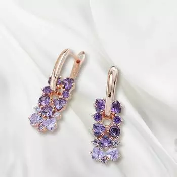 Модные женские серьги, женские круглые серьги с фиолетовым кристаллом One Size фиолетовый