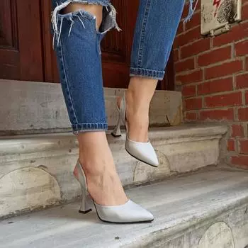 Модные женские серебряные атласные туфли на каблуке 11 см