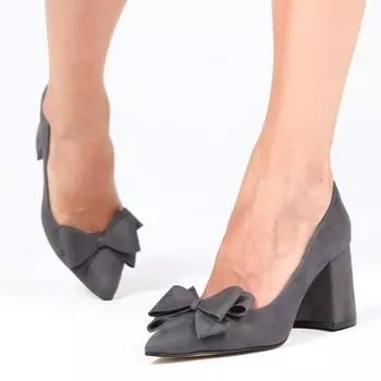 Модные женские серые туфли с бантом