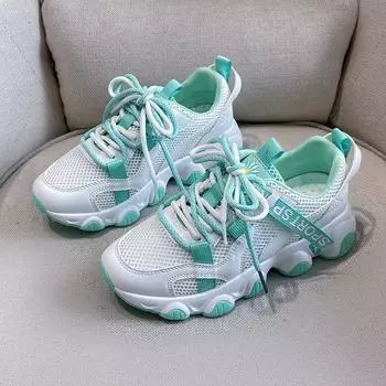 Модные женские сетчатые кроссовки с массивной подошвой, дышащая вулканизированная обувь, модные кроссовки для бега, летние женские туфли на платформе, повседневная обувь для ходьбы 35 розовый