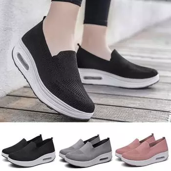 Модные женские сетчатые повседневные туфли-качалки на толстой подошве, студенческие рабочие туфли 35 чёрный