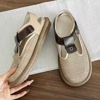 Модные женские сетчатые туфли на плоской подошве, сандалии, повседневные пляжные летние тенденции 2024 года, новые удобные тапочки с открытой пяткой в стиле бохо, Zapatos Mujer 35