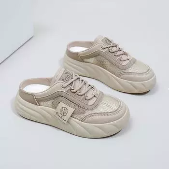 Модные женские сетчатые туфли с круглым носком и толстой подошвой, новинка весны 2024 года, нишевая модная повседневная обувь 35 чёрный