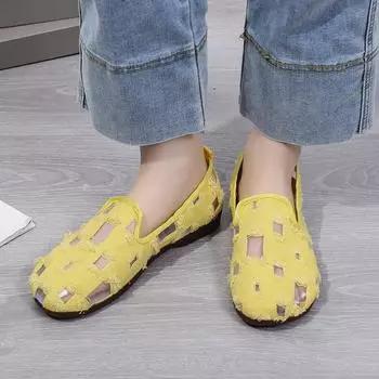 Модные женские сетчатые туфли с плоским дном и выемками из ткани, летние дышащие туфли большого размера, повседневная женская обувь 38 чёрный