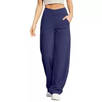 Модные женские сексуальные брюки для йоги с высокой талией и широкими штанинами, однотонные штаны для йоги L тёмно-синий
