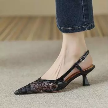 Модные женские сексуальные кружевные туфли с острым носком на шпильках для женщин 2024 года, летние новые модные босоножки с пустым носком для женщин 34 абрикосовый