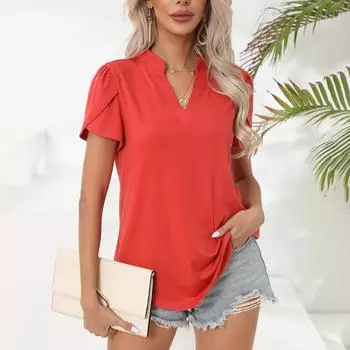 Модные женские сексуальные новые женские топы с v-образным вырезом, однотонные футболки L красный