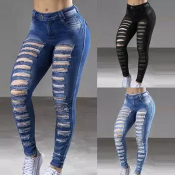 Модные женские сексуальные повседневные джинсы с высокой талией и карманами для стирки S светло-синий