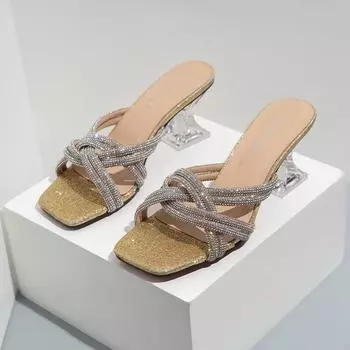 модные женские сексуальные прозрачные туфли на высоком каблуке, сандалии со стразами, новые летние пляжные женские шлепанцы, шлепанцы, женские туфли 37 чёрный