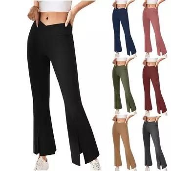 Модные женские сексуальные свободные повседневные брюки с разрезом и высокой талией, однотонные спортивные брюки для йоги L