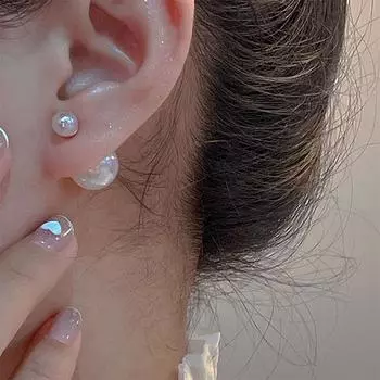 Модные женские шариковые двойные серьги, нежные двусторонние серьги-гвоздики с искусственным жемчугом для женщин, букле, подарки для девочек, ювелирные изделия белый