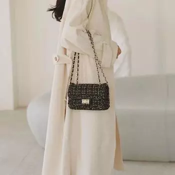 Модные женские шерстяные сумки через плечо в клетку, ретро-сумка с цепочкой и замком, роскошные сумки с клапаном, сумки-мессенджеры с клапаном и ремешком через подмышку, кошелек