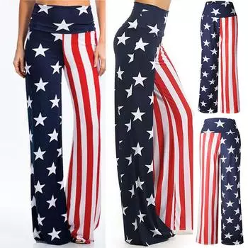 Модные женские широкие брюки с высокой посадкой и американским флагом, леггинсы, свободные брюки XXL красный