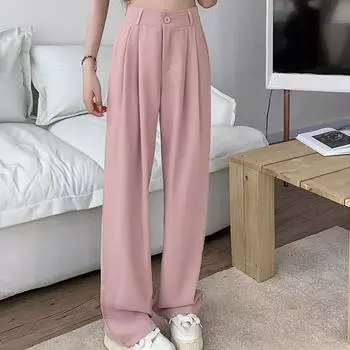 Модные женские широкие брюки с высокой талией, офисные классические однотонные брюки для костюма, удобные XL абрикосовый