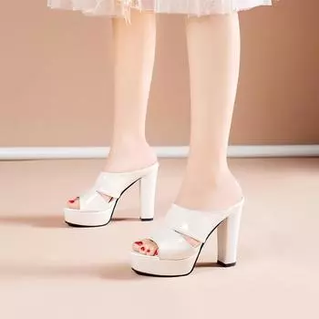 МОДНЫЕ женские шлепанцы на высоком каблуке, новинка 2024 года, толстая женская обувь, модные сандалии на платформе, женские пикантные однотонные шлепанцы, шлепанцы 34 бежевый