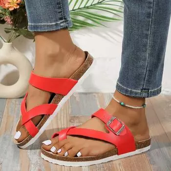 Модные женские шлепанцы с пряжкой и застежкой-клипсой на низкой платформе с крестообразным носком, женские тапочки на плоской подошве, повседневные, удобные, пляжные шлепанцы 36 чёрный