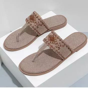 Модные женские шлепанцы с вышивкой, уличные пляжные женские шлепанцы, дышащие женские летние тапочки из конопли в этническом стиле 38 оранжевый