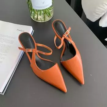 Модные женские шлепанцы, тапочки с острым носком, черные/белые/коричневые/желтые, сексуальные туфли на тонком высоком каблуке, туфли-лодочки для вечеринок 35 чёрный