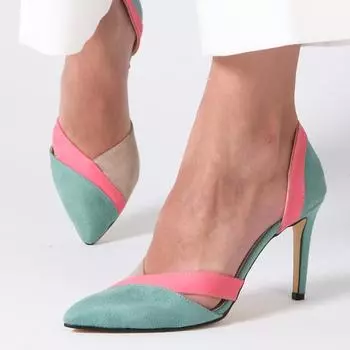 Модные женские синие туфли на блочном каблуке