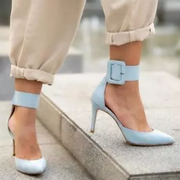 Модные женские синие туфли на каблуке