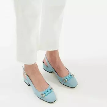 Модные женские синие туфли на коротком каблуке