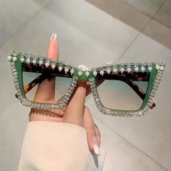Модные женские солнцезащитные очки кошачий глаз с бриллиантами, блестящие вечерние солнцезащитные очки со стразами, женские солнцезащитные очки с жемчугом в стиле панк