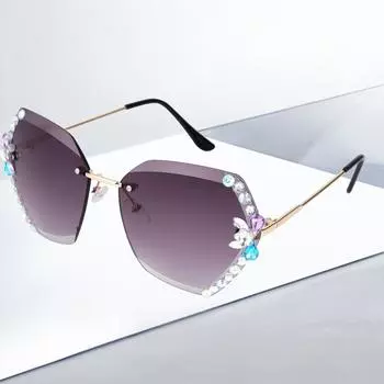 Модные женские солнцезащитные очки, роскошные солнцезащитные очки со стразами для женщин, градиентные линзы, винтажные очки без оправы с антибликовым покрытием UV400