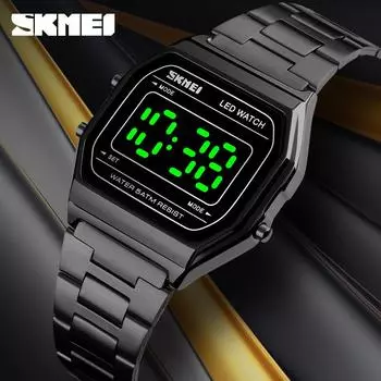 Модные женские студенческие часы электронные часы светящиеся трендовые пары квадратные маленькие золотые часы мужские чёрный