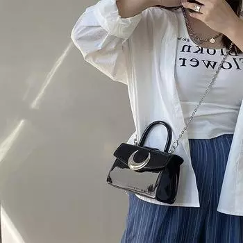 Модные женские сумки через плечо Advanced Moon Lock Bag Niche Design Корейская серебряная сумка-цепочка Маленькая квадратная сумка для отдыха Сумка через плечо