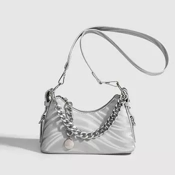 Модные женские сумки через плечо, черная, усовершенствованная, серебряная, с полумесяцем, на молнии, корейские сумки для отдыха, простые сумки через плечо