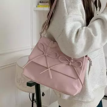 Модные женские сумки через плечо из искусственной кожи, милые женские сумки с бантом, студенческие сумки большой вместимости для подмышек