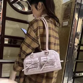 Модные женские сумки через плечо, новые винтажные розовые сумки с бантом, женские черные сумки большой емкости для боулинга