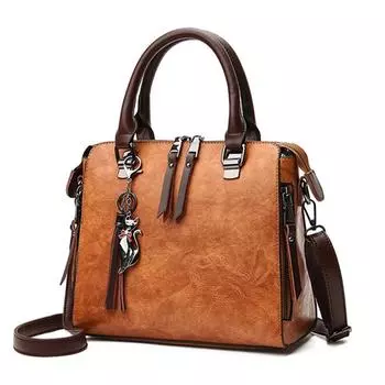 Модные женские сумки через плечо с кисточками, повседневная женская сумка с заклепками на молнии, большой емкости темно-розовый