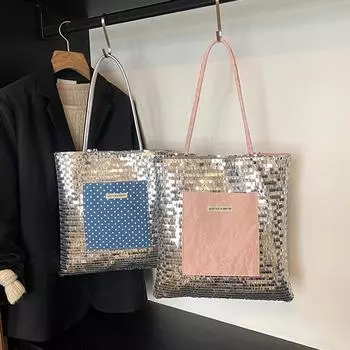 Модные женские сумки через плечо с пайетками Advanced Sense, вместительные сумки-шопперы для женщин, универсальная сумка-тоут 36x1x38cm синий