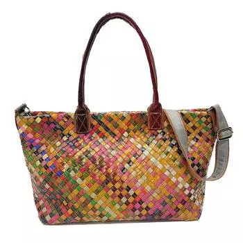 Модные женские сумки Цветная плетеная сумка через плечо из коровьей кожи Женские сумки-мессенджеры из натуральной кожи разноцветный