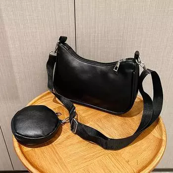 Модные женские сумки-хобо подмышкой, простые женские сумки через плечо, женские, для девочек, маленькие сумки с кошельком 23x8x13cm чёрный