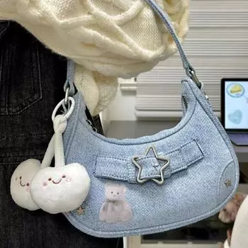 Модные женские сумки, холщовые сумки через плечо, женская сумка Y2K со звездным декором, винтажные кошельки-клатчи, повседневные женские сумки-хобо