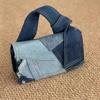 Модные женские сумки из денима Универсальные сумки через плечо в стиле пэчворк Сумки с верхней ручкой для поездок на работу Мини-сумки квадратной формы для женщин