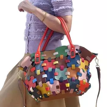 Модные женские сумки Квадратные сумки ручной работы Сумки-мессенджеры Цветные кожаные женские сумки разноцветный