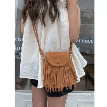 Модные женские сумки-мессенджеры из замши с кисточками и бахромой 2024 года, новые модные женские сумки-кошельки через плечо, коричневые и черные чёрный