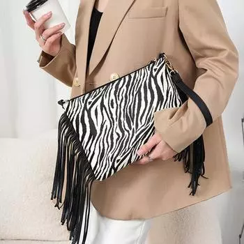 Модные женские сумки на плечо с принтом зебры, дизайнерские квадратные сумки с кисточками, конверт, сумка через плечо для женщин, сумки на запястье-клатч