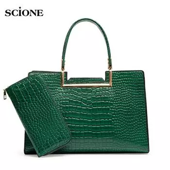 Модные женские сумки, роскошные сумки-тоут, новые сумки на плечо из кожи аллигатора, женская сумка большой емкости, сумка-шоппер (30cm<Max Length<50cm) чёрный