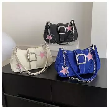 Модные женские сумки с цепочкой, джинсовые сумки со звездами, классные сумки для девочек, холщовые женские сумки через плечо, сумка-тоут с цепочкой чёрный
