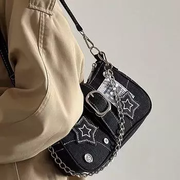 Модные женские сумки со звездами, классная сумка для девочек под мышкой, модные холщовые женские сумки через плечо, кошельки-тоут с цепочкой onesize