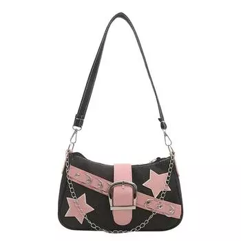 Модные женские сумки со звездами, классная сумка для девочек под мышкой, модные холщовые женские сумки через плечо, кошельки-тоут с цепочкой чёрный